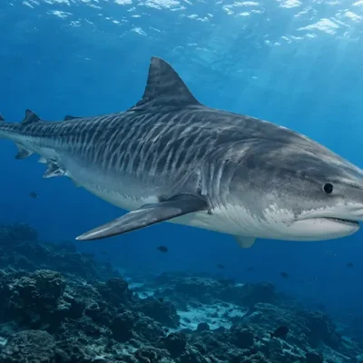 Le requin tigre (Galeocerdo cuvier) est un grand prédateur côtier au régime alimentaire très varié